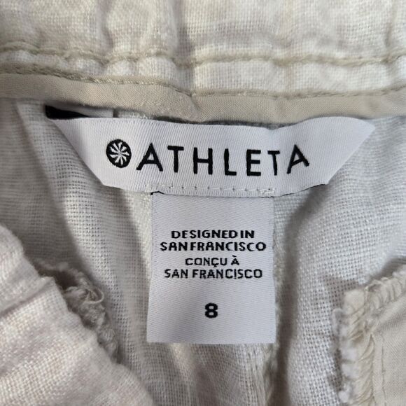 Athleta Linen Jogger Pants Womens 8 Neutrals Animal Print Resort Wear Cruise - Picture 6 of 12